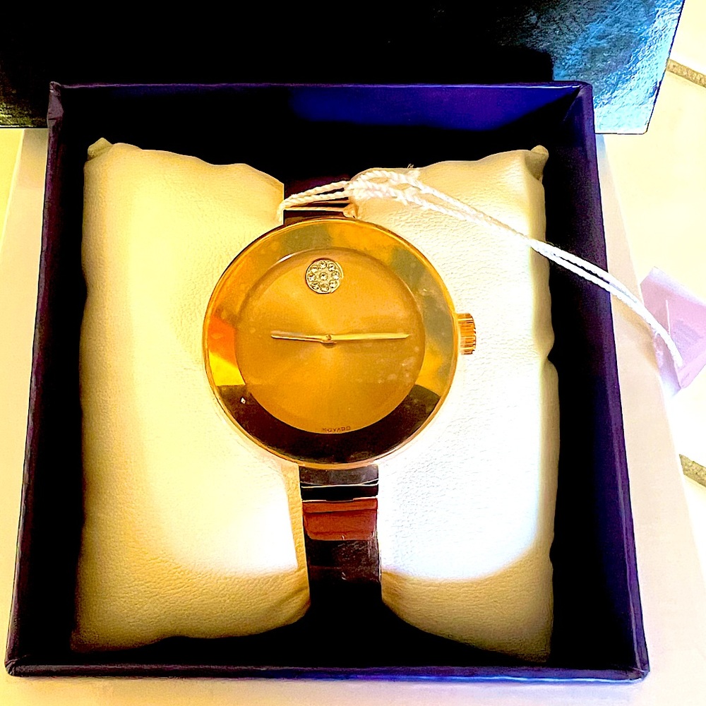 NEW Women's Movado Bold Rose Gold Watch, Pearl Dial Swiss Quartz 28mm